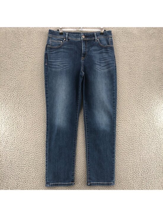 Chico's Denim - Chicos Jeans Womens 0 US 4 Blue Denim So Slimming Girlfriend Crop Stretch Pocket